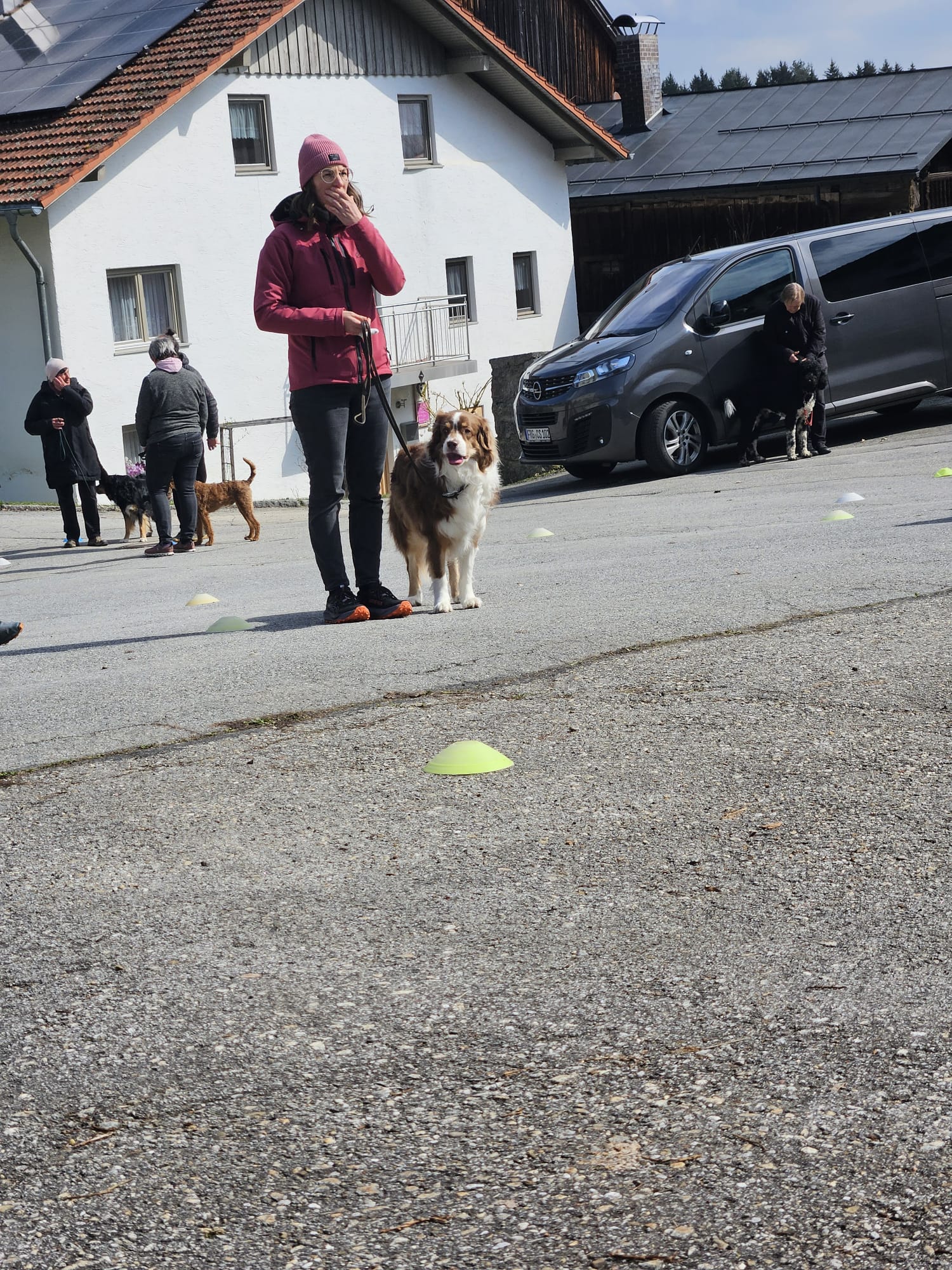 Trainerin Karin und ihr hund Buddy auf einer Fortbildung von Sami el Ayachi zum Thema Orientierung am Menschen