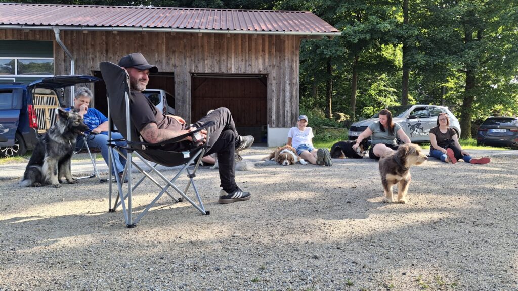 Austausch in der Runde bei einer Fortbildung für Hundetraining, 